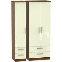 Knightsbridge 3 Door Wardrobe with 4 Drawers - Cream, Walnut