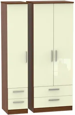 Knightsbridge 3 Door Wardrobe with 4 Drawers - Cream, Walnut