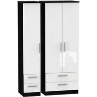Knightsbridge 3 Door Wardrobe with 4 Drawers - White, Gloss
