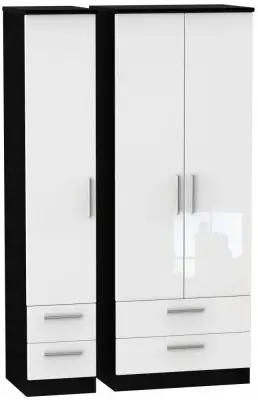 Knightsbridge 3 Door Wardrobe with 4 Drawers - White, Gloss