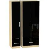 Knightsbridge 3 Door Wardrobe with Drawers - Black, Light Oak