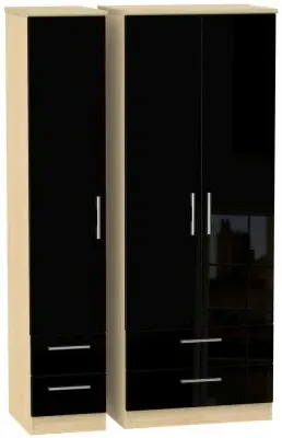 Knightsbridge 3 Door Wardrobe with Drawers - Black, Light Oak