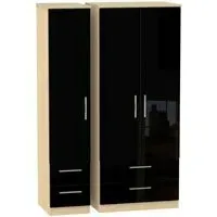 Knightsbridge 3-Door Wardrobe with Drawers - Black, Oak