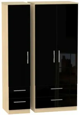 Knightsbridge 3-Door Wardrobe with Drawers - Black, Oak
