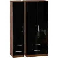 Knightsbridge 3-Door Wardrobe with Drawers - Black, Walnut