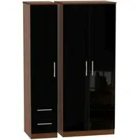 Knightsbridge 3-Door Wardrobe with Drawers - Black, Walnut