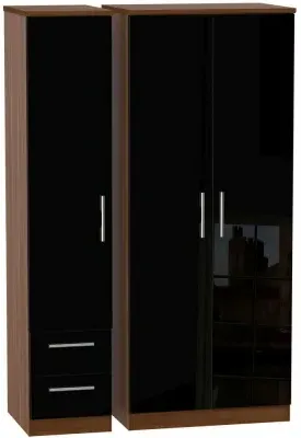 Knightsbridge 3-Door Wardrobe with Drawers - Black, Walnut