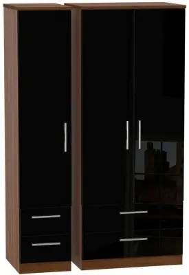 Knightsbridge 3-Door Wardrobe with Drawers - Black, Walnut image