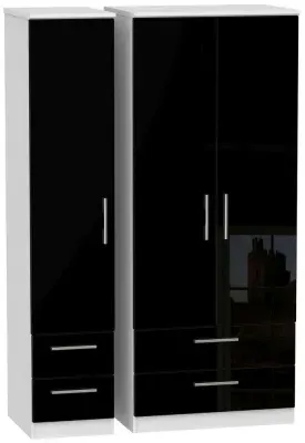 Knightsbridge 3-Door Wardrobe with Drawers - Black, White