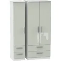 Knightsbridge 3-Door Wardrobe with Drawers - Cashmere, Gloss