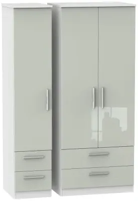 Knightsbridge 3-Door Wardrobe with Drawers - Cashmere, Gloss