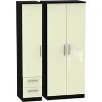 Knightsbridge 3-Door Wardrobe with Drawers - Cream, Black