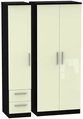 Knightsbridge 3-Door Wardrobe with Drawers - Cream, Black