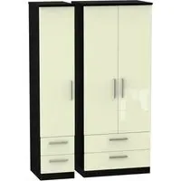 Knightsbridge 3-Door Wardrobe with Drawers - Cream, Gloss