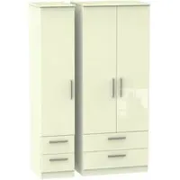 Knightsbridge 3-Door Wardrobe with Drawers - Cream, Gloss