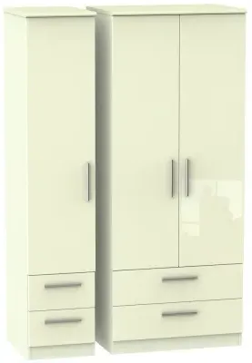 Knightsbridge 3-Door Wardrobe with Drawers - Cream, Gloss