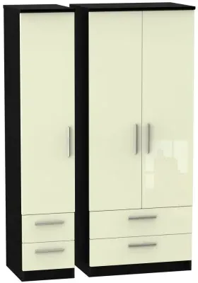Knightsbridge 3-Door Wardrobe with Drawers - Cream, Gloss