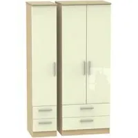 Knightsbridge 3 Door Wardrobe with Drawers - Cream, Light Oak
