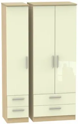 Knightsbridge 3 Door Wardrobe with Drawers - Cream, Light Oak