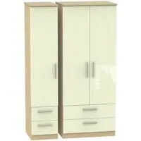 Knightsbridge 3-Door Wardrobe with Drawers - Cream, Oak