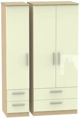 Knightsbridge 3-Door Wardrobe with Drawers - Cream, Oak