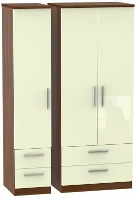 Knightsbridge 3-Door Wardrobe with Drawers - Cream, Walnut