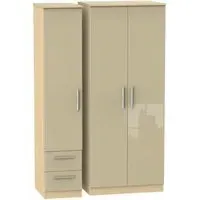 Knightsbridge 3-Door Wardrobe with Drawers - Mushroom, Oak