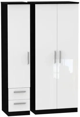Knightsbridge 3-Door Wardrobe with Drawers - White, Black