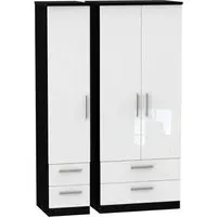 Knightsbridge 3-Door Wardrobe with Drawers - White, Gloss