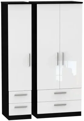 Knightsbridge 3-Door Wardrobe with Drawers - White, Gloss