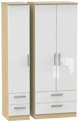 Knightsbridge 3 Door Wardrobe with Drawers - White, Light Oak