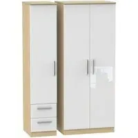 Knightsbridge 3-Door Wardrobe with Drawers - White, Oak