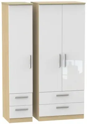 Knightsbridge 3-Door Wardrobe with Drawers - White, Oak