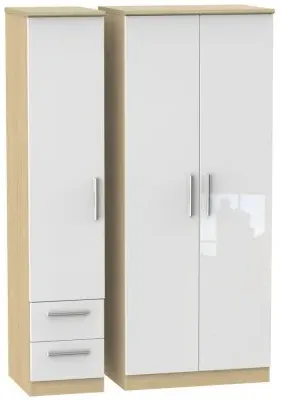 Knightsbridge 3-Door Wardrobe with Drawers - White, Oak