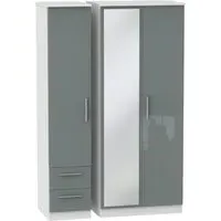 Knightsbridge 3-Door Wardrobe with Mirror and Drawers - Grey
