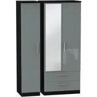 Knightsbridge 3-Door Wardrobe with Mirror and Drawers - Grey