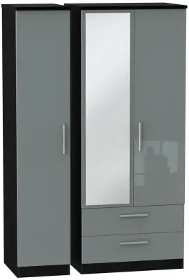 Knightsbridge 3-Door Wardrobe with Mirror and Drawers - Grey