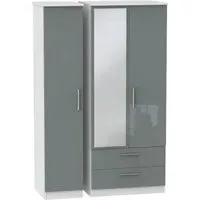 Knightsbridge 3-Door Wardrobe with Mirror and Drawers - Grey, White