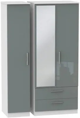Knightsbridge 3-Door Wardrobe with Mirror and Drawers - Grey, White