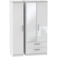 Knightsbridge 3-Door Wardrobe with Mirror and LHF Drawers - White