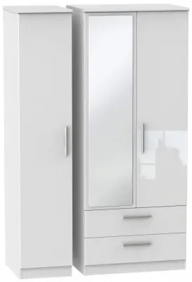Knightsbridge 3-Door Wardrobe with Mirror and LHF Drawers - White