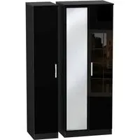 Knightsbridge 3-Door Wardrobe with Mirror - Black