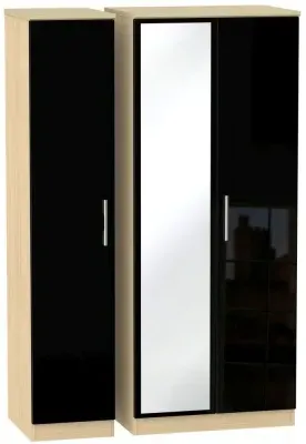Knightsbridge 3 Door Wardrobe with Mirror - Black, Oak image