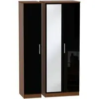 Knightsbridge 3-Door Wardrobe with Mirror - Black, Walnut