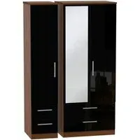 Knightsbridge 3-Door Wardrobe with Mirror - Black, Walnut