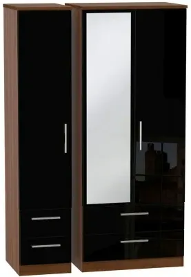Knightsbridge 3-Door Wardrobe with Mirror - Black, Walnut