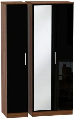 Knightsbridge 3-Door Wardrobe with Mirror - Black, Walnut