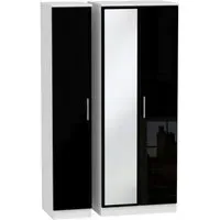 Knightsbridge 3-Door Wardrobe with Mirror - Black, White