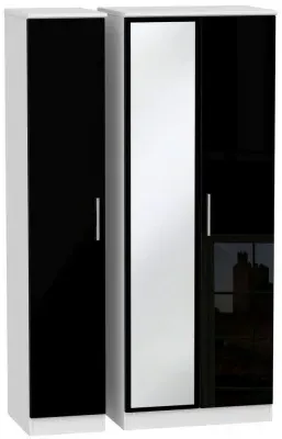 Knightsbridge 3-Door Wardrobe with Mirror - Black, White