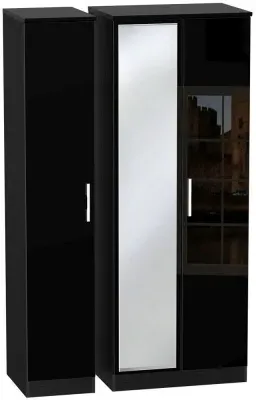 Knightsbridge 3-Door Wardrobe with Mirror - Black image